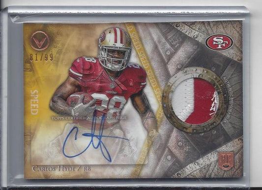CARLOS HYDE 2014 TOPPS VALOR SPEED 2 COLOR PATCH ON CARD ROOKIE AUTO RC #D 81/99