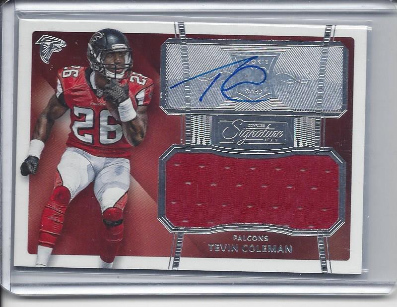 TEVIN COLEMAN 2015 DONRUSS SIGNATURE SERIES FALCONS ROOKIE JERSEY AUTO RC #491