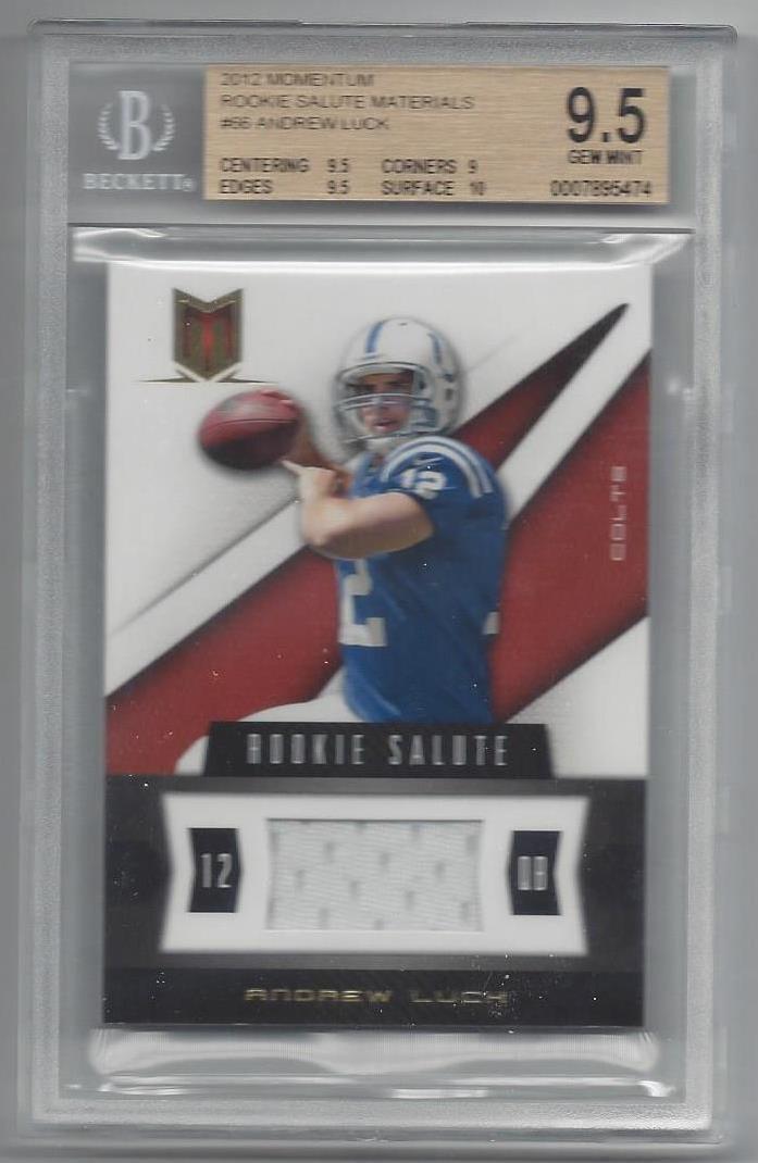 ANDREW LUCK 2012 MOMENTUM SALUTE MATERIALS JERSEY RC #D /375 BGS 9.5 GEM POP 2