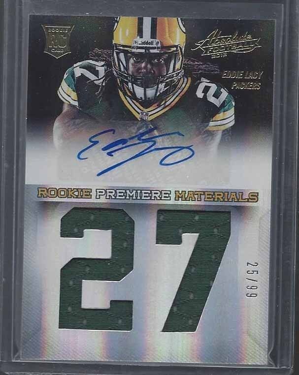 EDDIE LACY 2013 ABSOLUTE RPM JUMBO DUAL JERSEY NUMBER AUTO RC #D 25/99