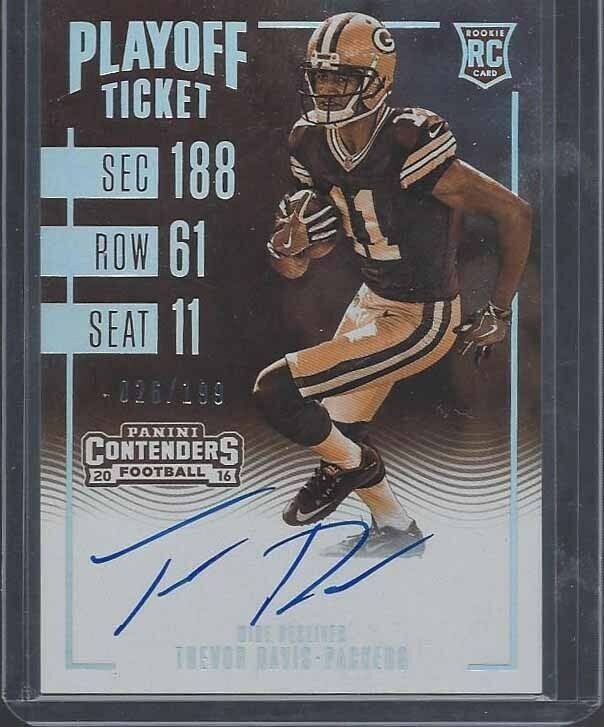 TREVOR DAVIS 2016 CONTENDERS PACKERS SEPIA PLAYOFF TICKET ON CARD AUTO RC /199