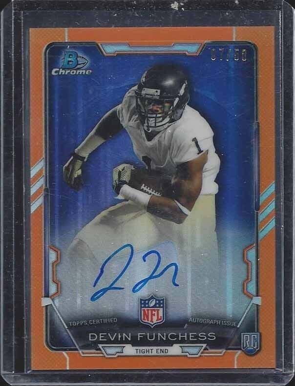 DEVIN FUNCHESS 2015 BOWMAN CHROME ORANGE REFRACTOR ON CARD AUTO RC #D 7/50