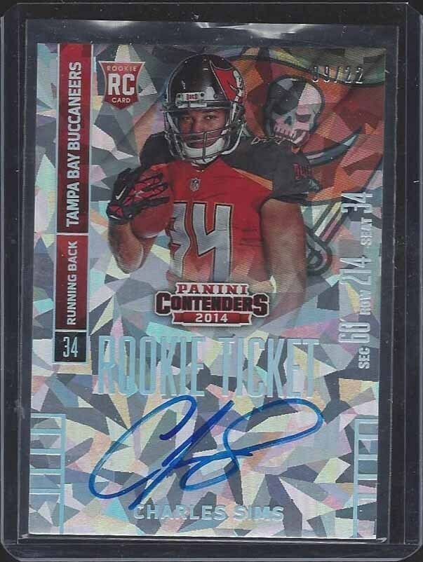CHARLES SIMS 2014 CONTENDERS SSP VARIATION CRACKED ICE ON CARD AUTO RC #D /22