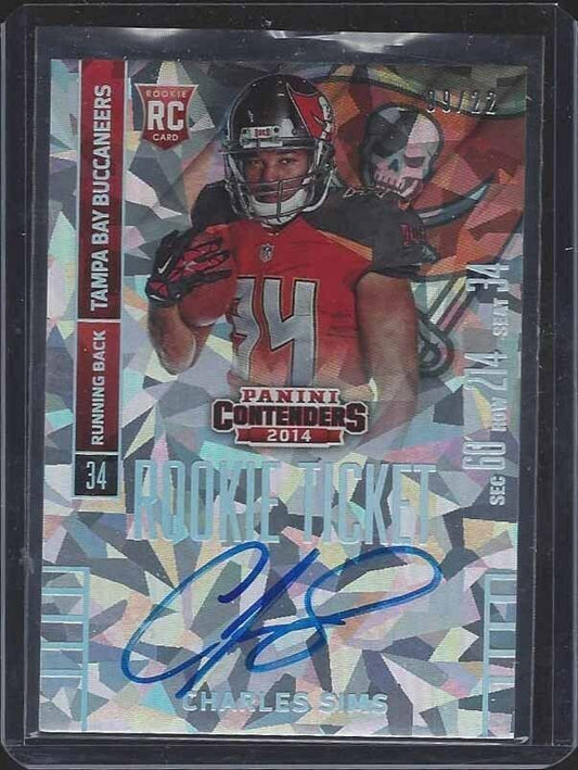 CHARLES SIMS 2014 CONTENDERS SSP VARIATION CRACKED ICE ON CARD AUTO RC #D /22