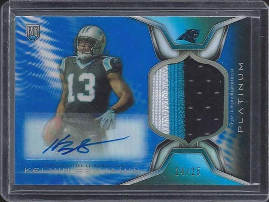 KELVIN BENJAMIN 2014 TOPPS PLATINUM BLUE REFRACTOR RPA 3 COLOR PATCH AUTO RC /25