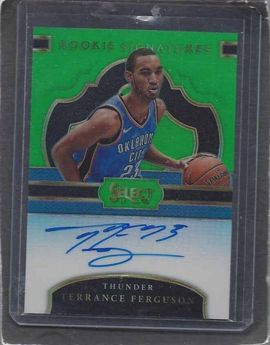 TERRANCE FERGUSON 2017-18 PANINI SELECT GREEN PRIZM ON CARD AUTO RC #D 62/65