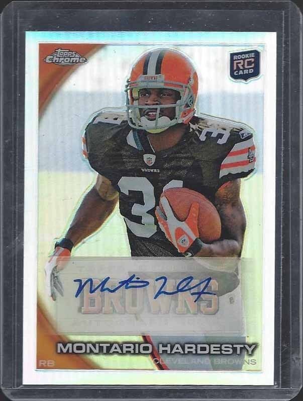 MONTARIO HARDESTY 2010 TOPPS CHROME BROWNS REFRACTOR ROOKIE AUTO RC #D 23/50