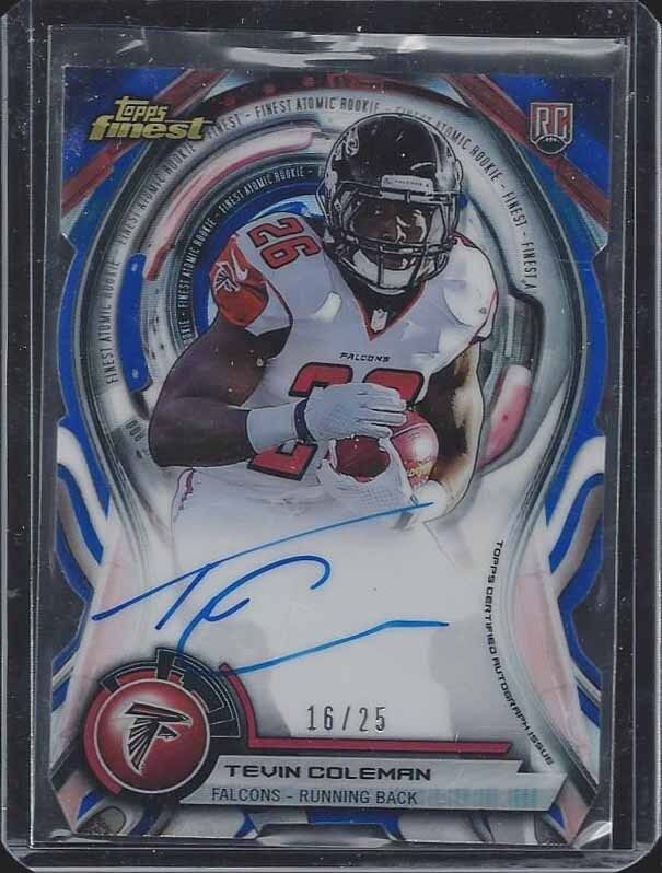 TEVIN COLEMAN 2015 FINEST ATOMIC BLUE REFRACTOR DIE CUT ON CARD AUTO RC #D 16/25