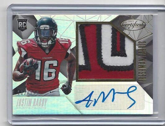JUSTIN HARDY 2015 CERTIFIED FRESHMAN FABRIC GOLD JUMBO PATCH AUTO RC #D /749