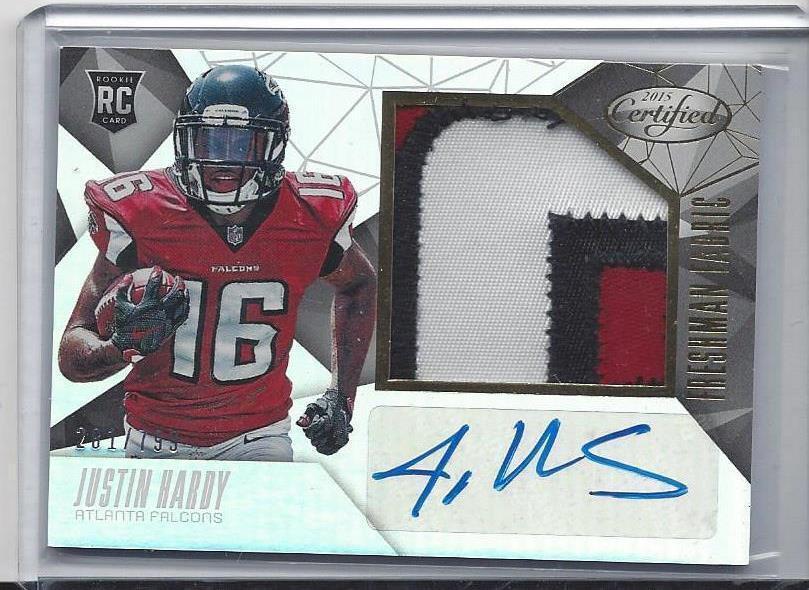 JUSTIN HARDY 2015 CERTIFIED FRESHMAN FABRIC GOLD JUMBO PATCH AUTO RC #D /749