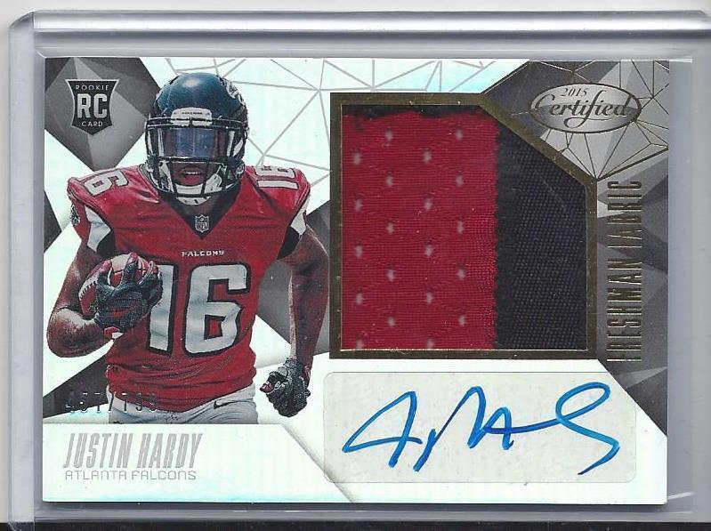JUSTIN HARDY 2015 CERTIFIED FRESHMAN FABRIC GOLD JUMBO PATCH AUTO RC #D /749