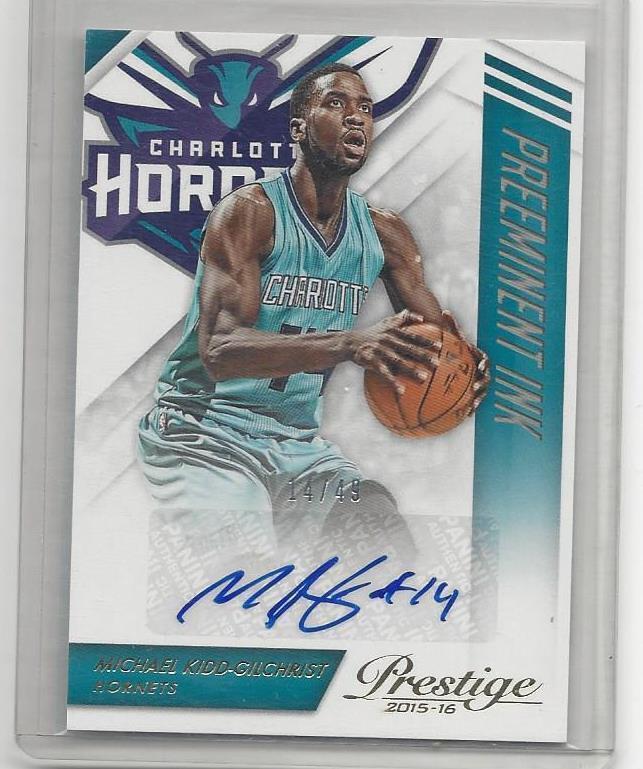 1/1 MICHAEL KIDD GILCHRIST 2015-16 PRESTIGE PREEMININT INK AUTO #D 14/49 JSY #14