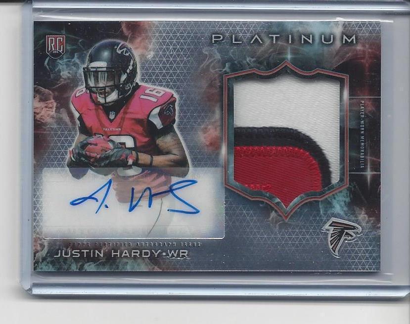 JUSTIN HARDY 2015 TOPPS PLATINUM RPA FALCONS JUMBO 3 COLOR ROOKIE PATCH AUTO RC