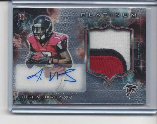 JUSTIN HARDY 2015 TOPPS PLATINUM RPA FALCONS JUMBO 3 COLOR ROOKIE PATCH AUTO RC