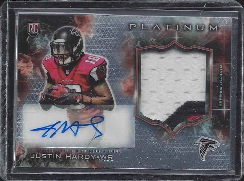 JUSTIN HARDY 2015 TOPPS PLATINUM RPA FALCONS JUMBO 3 COLOR ROOKIE PATCH AUTO RC
