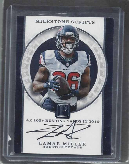 LAMAR MILLER 2017 PANINI PANTHEON MILESTONE SCRIPTS ON CARD AUTO RC #D 45/99