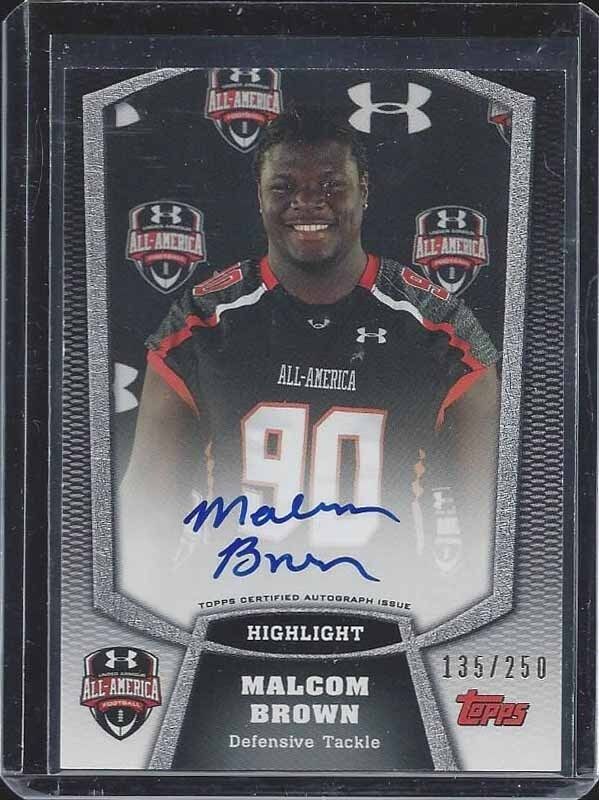 MALCOM BROWN 2015 BOWMAN TOPPS UNDER ARMOUR ALL AMERICA ON CARD RC AUTO #D /250