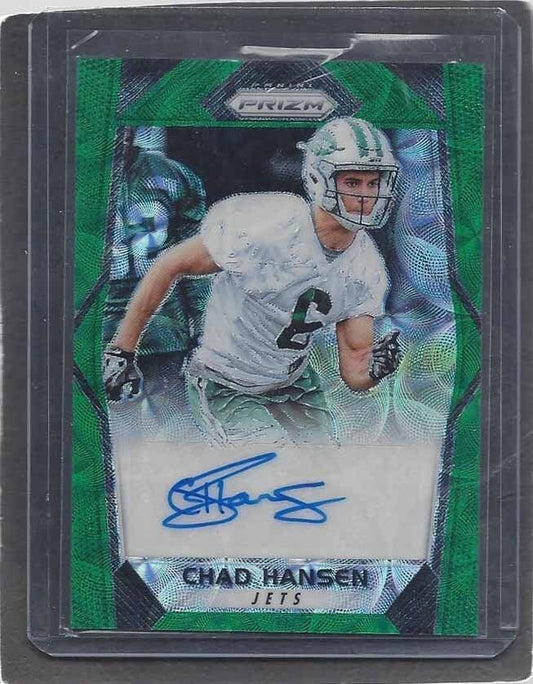 CHAD HANSEN 2017 PANINI PRIZM FOOTBALL GREEN SCOPE PRIZMS JETS AUTO RC #D 34/99