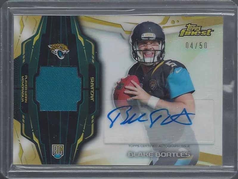 BLAKE BORTLES 2014 TOPPS FINEST GOLD REFRACTOR RPA ROOKIE PATCH AUTO RC #D 4/50