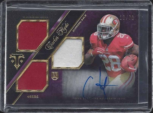 CARLOS HYDE 2014 TOPPS TRIPLE THREADS TRIPLE ROOKIE PATCH ON CARD AUTO RC #D /70