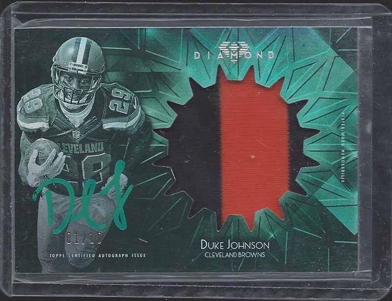 DUKE JOHNSON JR. 2015 TOPPS DIAMOND GREEN RPA JUMBO 2 CLR PATCH AUTO RC #D 1/10