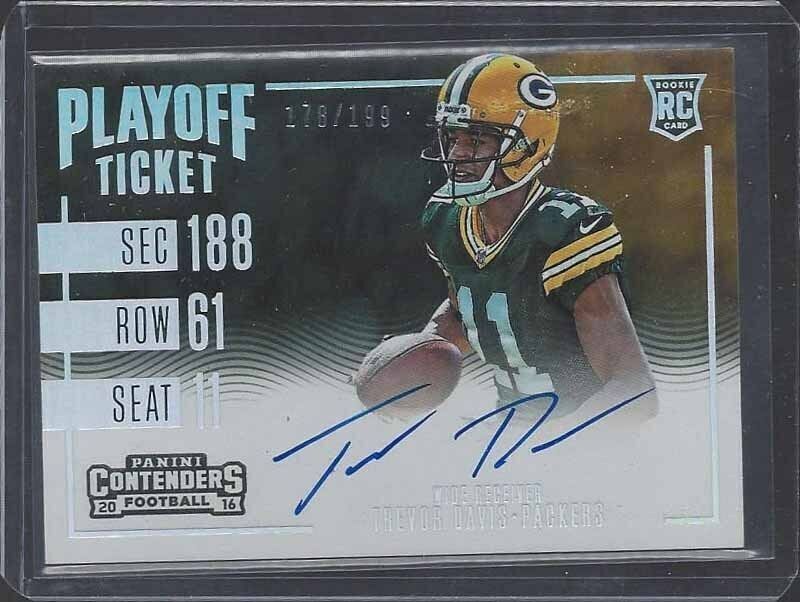 TREVOR DAVIS 2016 CONTENDERS VARIATION PLAYOFF TICKET ON CARD AUTO RC #D /199