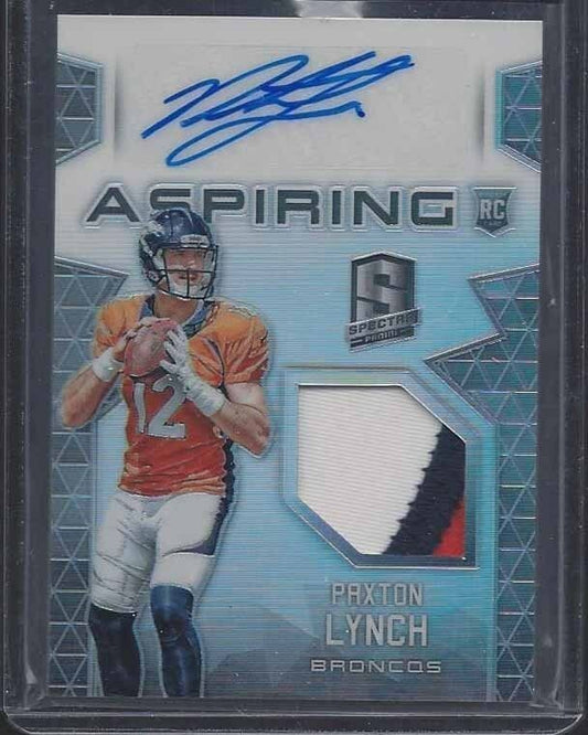 PAXTON LYNCH 2016 SPECTRA ASPIRING 3 COLOR RPA ROOKIE PATCH AUTO RC #D /35