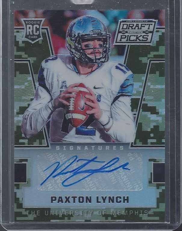 PAXTON LYNCH 2016 PANINI PRIZM DRAFT PICKS CAMO PRIZMS ROOKIE AUTO RC #D 86/199