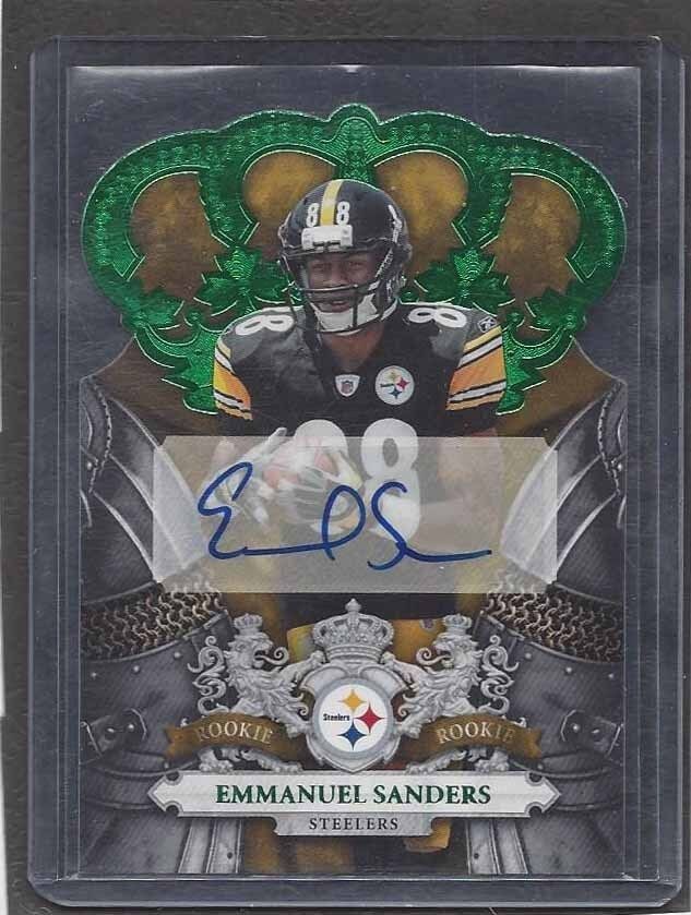 EMMANUEL SANDERS 2010 CROWN ROYALE EMERALD GREEN DIE CUT ROOKIE AUTO RC #D 6/10