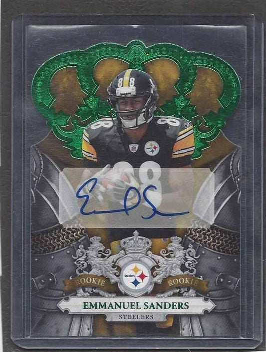 EMMANUEL SANDERS 2010 CROWN ROYALE EMERALD GREEN DIE CUT ROOKIE AUTO RC #D 6/10
