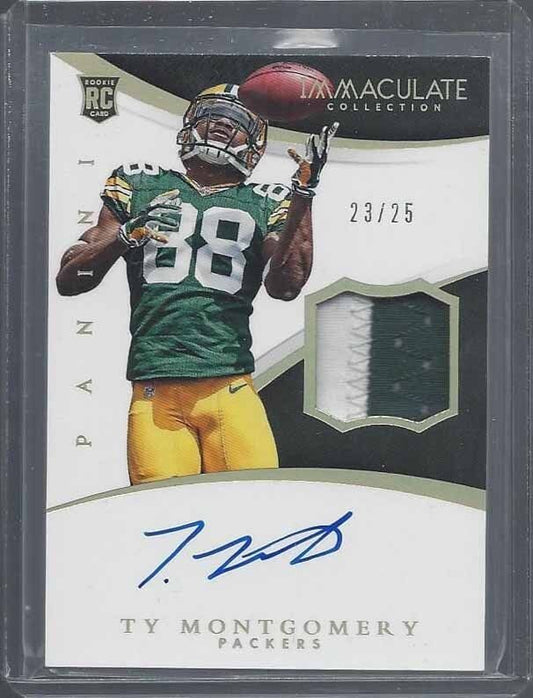 TY MONTGOMERY 2015 IMMACULATE SILVER RPA 2 COLOR PATCH ON CARD AUTO RC #D 23/25