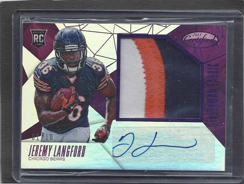 JEREMY LANGFORD 2015 CERTIFIED PURPLE FRESHMAN FABRIC 3 COLOR PATCH AUTO RC /10