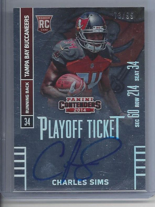 CHARLES SIMS 2014 CONTENDERS PLAYOFF TICKET ON CARD ROOKIE AUTO RC #D 32/99