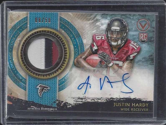 JUSTIN HARDY 2015 TOPPS VALOR COURAGE RPA 3 COLOR ROOKIE PATCH AUTO RC #D 8/50