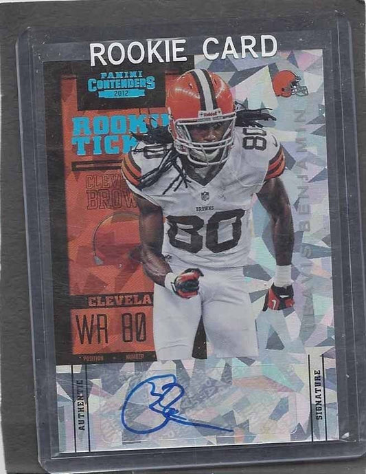 TRAVIS BENJAMIN 2012 PANINI CONTENDERS CRACKED ICE TICKET ROOKIE AUTO RC #D 2/20