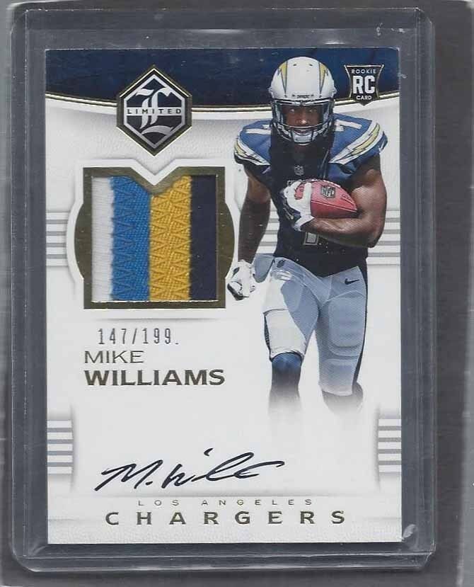 MIKE WILLIAMS 2017 PANINI LIMITED CHARGERS 4 COLOR PATCH AUTO RC #D 147/199