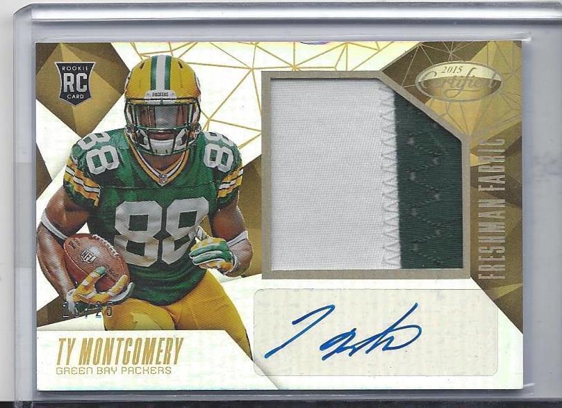TY MONTGOMERY 2015 CERTIFIED FRESHMAN FABRIC GOLD JUMBO PATCH AUTO RC #D 20/25