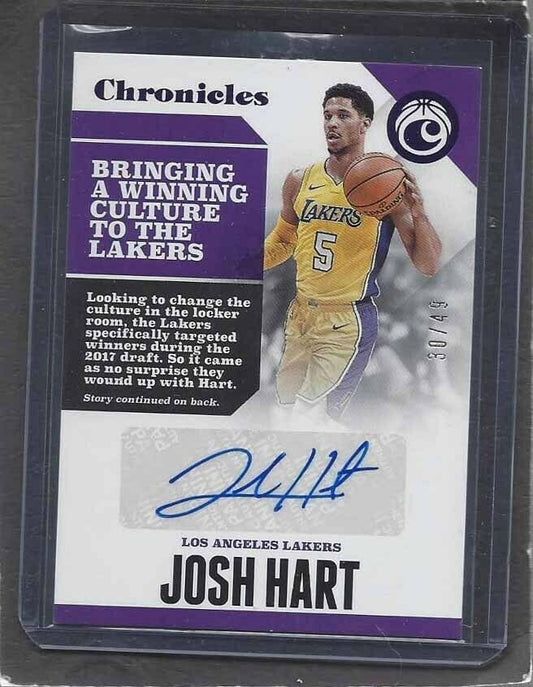 JOSH HART 2017-18 PANINI CHRONICLES PURPLE LAKERS ROOKIE AUTO RC #D 10/49