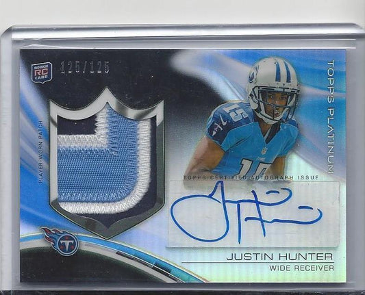 JUSTIN HUNTER 2013 TOPPS PLATINUM BLACK REFRACTOR RPA PATCH AUTO RC #D 125/125