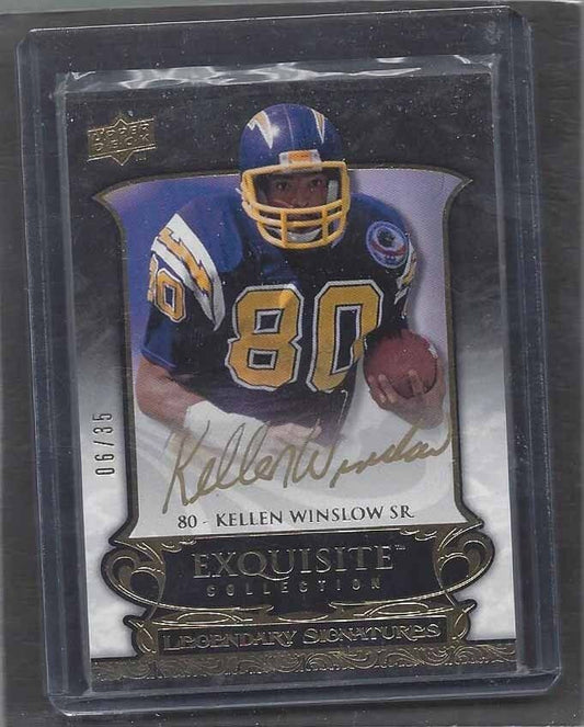 KELLEN WINSLOW 2008 UPPER DECK NFL EXQUISITE LEGENDARY ON CARD AUTO RC #D 6/35