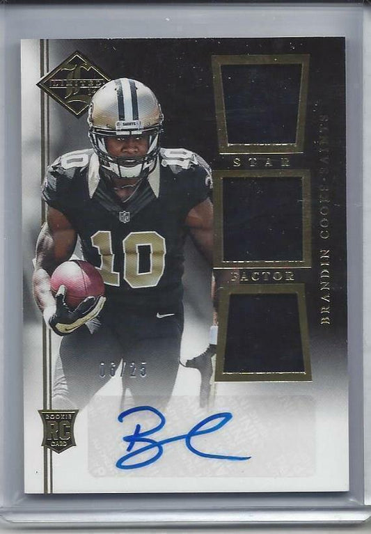 BRANDIN COOKS 2014 LIMITED STAR FACTOR SAINTS TRIPLE JERSEY AUTO RC #D 25/25