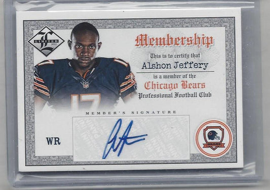 ALSHON JEFFERY 2012 PANINI LIMITED MEMBERSHIP CHICAGO BEARS AUTO RC #D 96/99