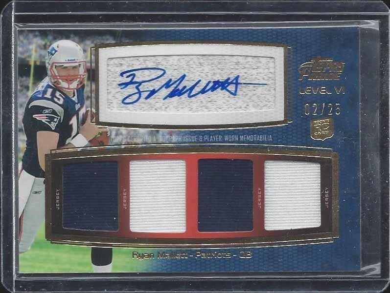RYAN MALLETT 2011 TOPPS PRIME LEVEL 6 GOLD QUAD JERSEY ROOKIE AUTO RC #D 2/25