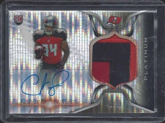 CHARLES SIMS 2014 TOPPS PLATINUM PULSAR REFRACTOR RPA 3 COLOR PATCH AUTO RC /50