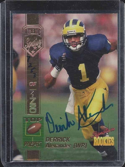 DERRICK ALEXANDER 1994 SIGNATURE ROOKIES ON CARD MICHIGAN ROOKIE AUTO RC /7750