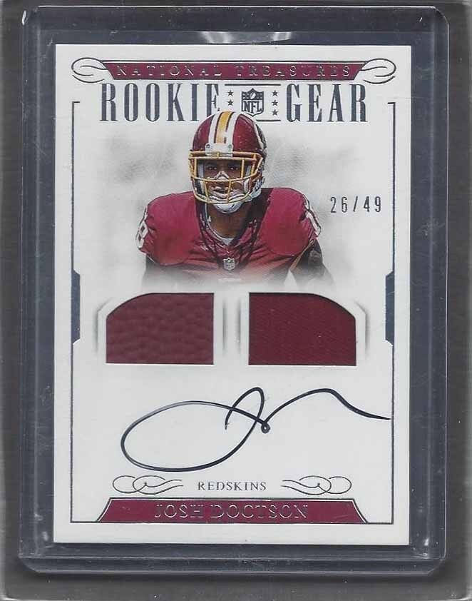 JOSH DOCTSON 2016 NATIONAL TREASURES ROOKIE GEAR DUAL JERSEY ON CARD AUTO RC /49