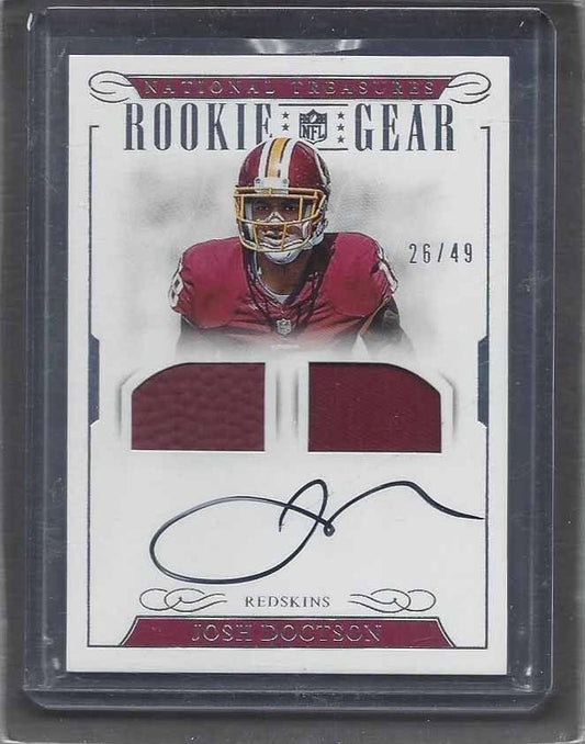 JOSH DOCTSON 2016 NATIONAL TREASURES ROOKIE GEAR DUAL JERSEY ON CARD AUTO RC /49