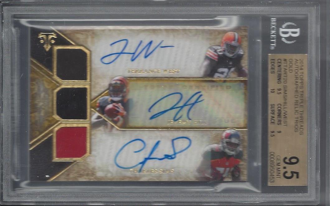 JEREMY HILL WEST SIMS 2014 TRIPLE THREADS GOLD TRIPLE JERSEY AUTO RC /9 BGS 9.5