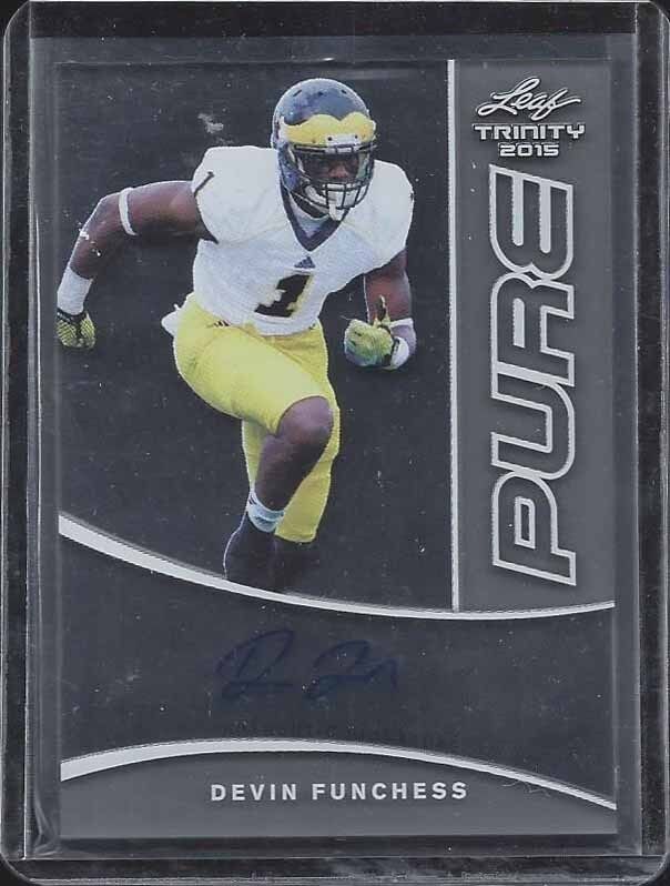 DEVIN FUNCHESS 2015 LEAF TRINITY PURE GLASS ON CARD MICHIGAN ROOKIE AUTO RC