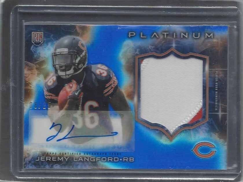 JEREMY LANGFORD 2015 TOPPS PLATINUM BLUE REFRACTOR 2 COLOR PATCH AUTO RC #D 8/25